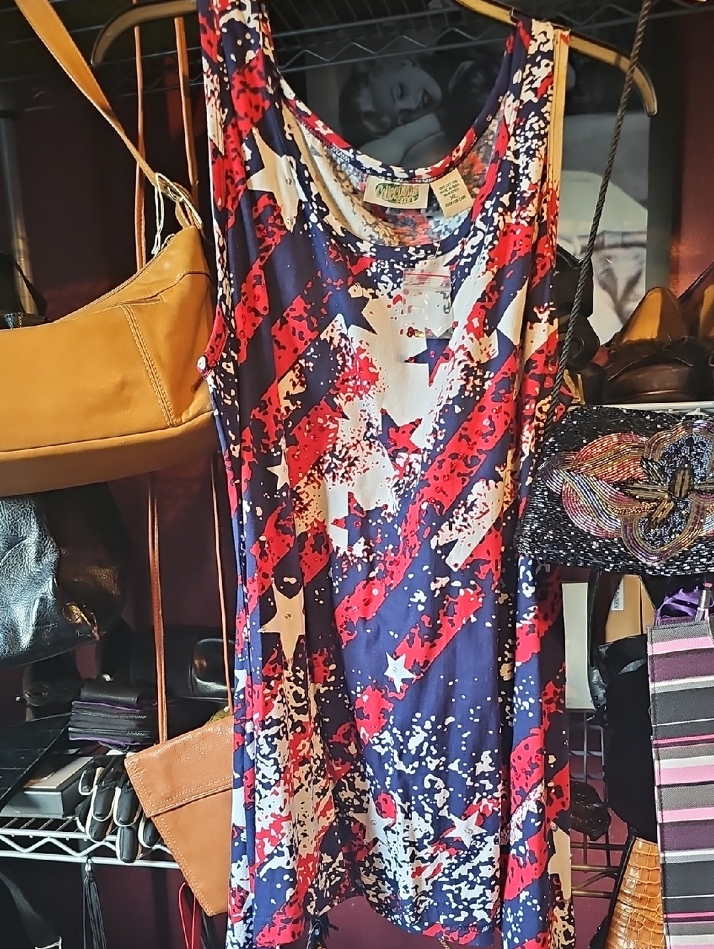 Sleeveless Stars & Stripes Print Mini Dress - Red, White & Blue